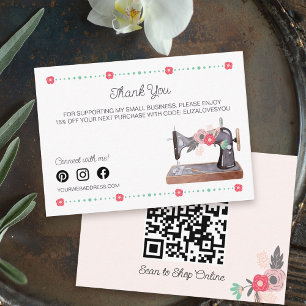Vintage Sewing Machine Boho Floral Thank You Enclosure Card