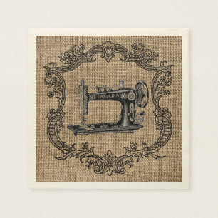 Vintage Sewing Machine Burlap Napkin