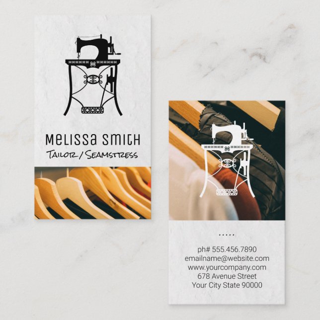 Vintage Sewing Machine | Clothing Hangers Business Card (Front/Back)