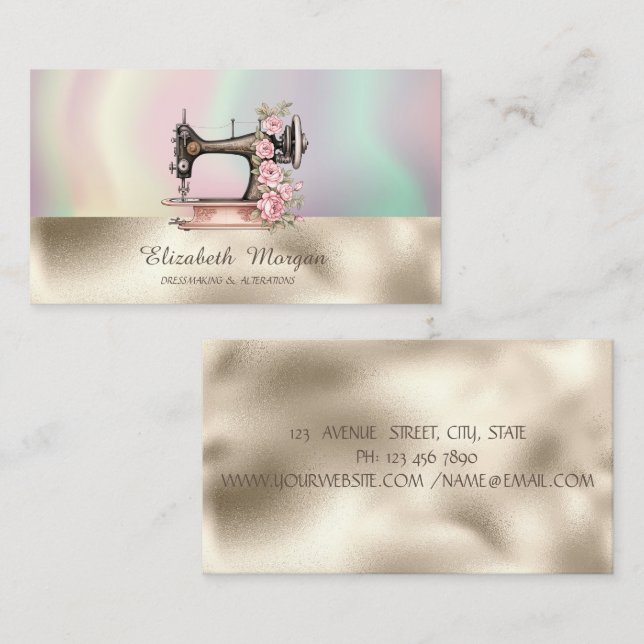 Vintage Sewing Machine Colourful Gold Business Card (Front/Back)
