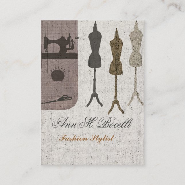 Vintage Sewing Machine Craft Fashion Mannequin Business Card (Front)
