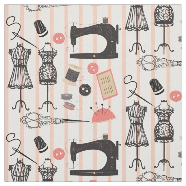 Vintage Sewing Machine Crafty Sew Theme Design Fabric (Swatch)