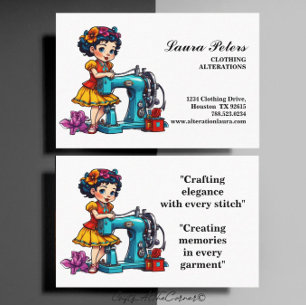 Vintage Sewing Machine Cute Girl Alteration Business Card