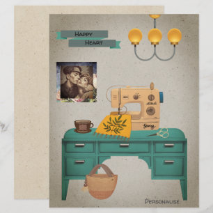Vintage Sewing Machine Desk Photo ScrapbookPaper
