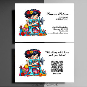 Vintage Sewing Machine Girl Flowers Alteration Business Card