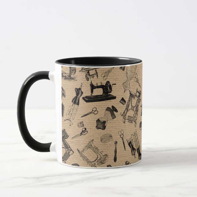 Vintage Sewing Machine Hand Crank Treadle Notions Mug (Left)