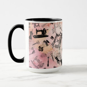 Vintage Sewing Machine Hand Crank Treadle Notions Mug