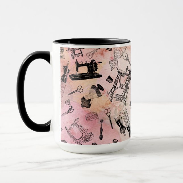 Vintage Sewing Machine Hand Crank Treadle Notions Mug (Left)