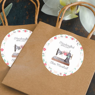 Vintage Sewing Machine Handcrafted with Love Classic Round Sticker