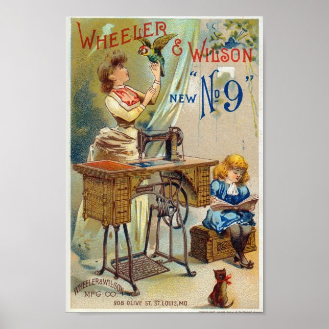 Vintage Sewing Machine Illustration Poster (Front)