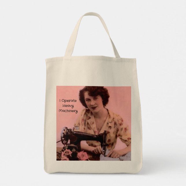 Vintage Sewing Machine Operating Heavy Machinery Tote Bag (Back)