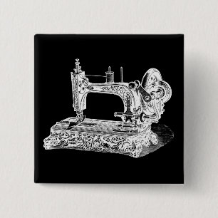 Vintage Sewing Machine Retro Machines White Black 15 Cm Square Badge