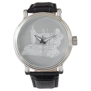 Vintage Sewing Machine - Retro Machines White Grey Watch