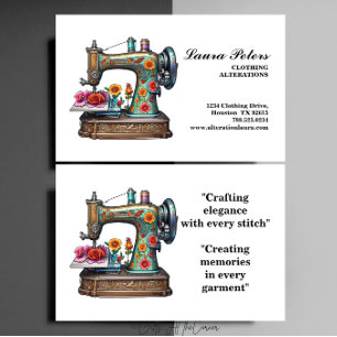 Vintage Sewing Machine Rose Clothing Alteration Bu Business Card