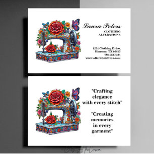 Vintage Sewing Machine Rose Clothing Alteration Business Card