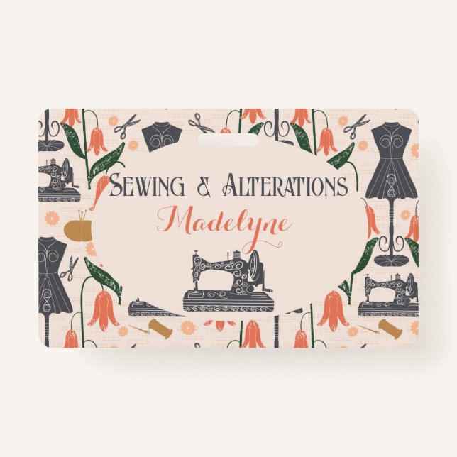 Vintage Sewing Machine Seamstress Tailor ID Badge (Front)