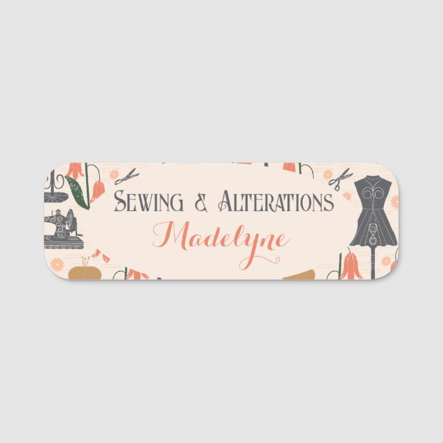 Vintage Sewing Machine Seamstress Tailor Name Tag (Front)