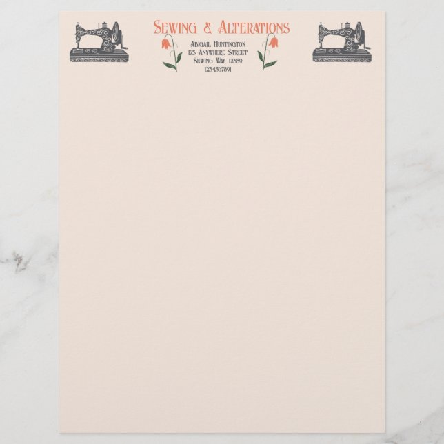 Vintage Sewing Machine Tailor Custom Letterhead (Front)