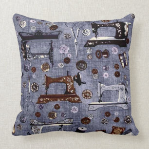 Vintage Sewing Machines Seamstress Throw Pillow