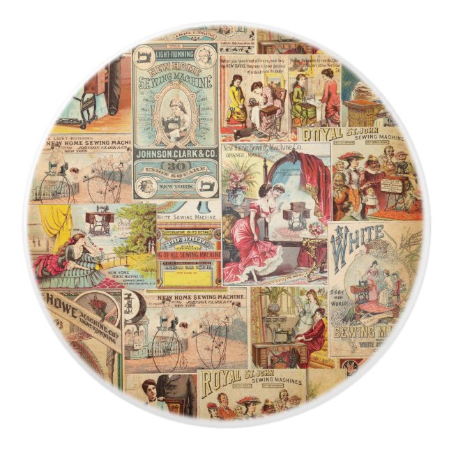 Vintage Sewing Pattern Ceramic Knob (Front)