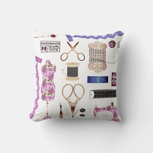 Vintage Sewing & Seamstress Decor Cushion (Front)