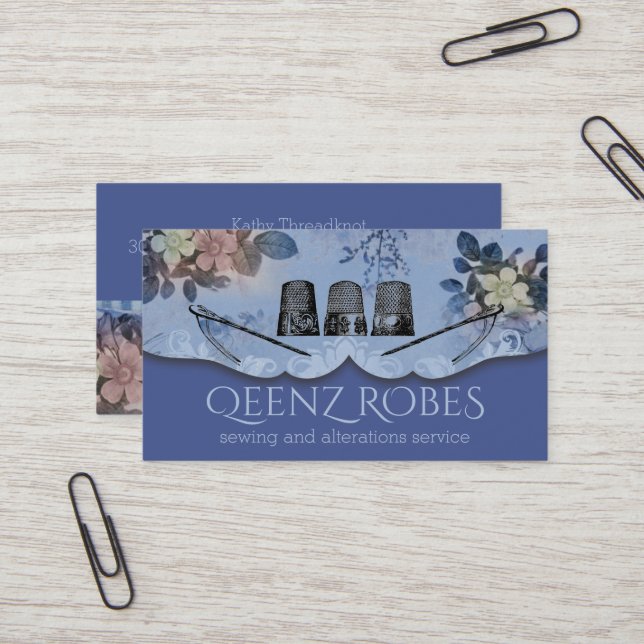 Vintage sewing thimbles seamstress embroidery busi business card (Front/Back In Situ)