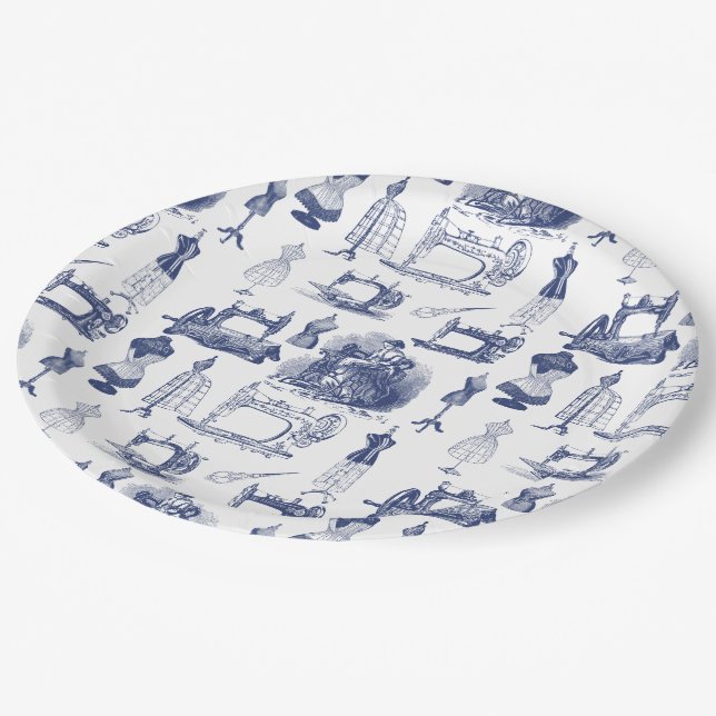 Vintage Sewing Toile Paper Plate (Angled)