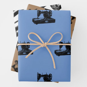 Vintage Sewing Wrapping Paper Flat Sheet Set of 3