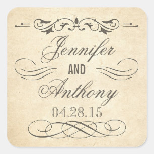 Vintage Shabby and Chic Wedding Square Sticker