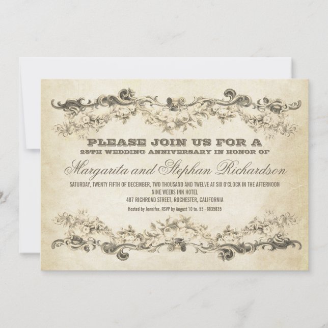 vintage shabby anniversary invitations (Front)