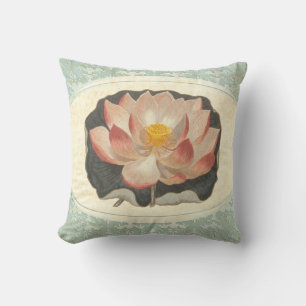 Vintage Shabby Botanical Peach Lotus Blossom Yoga Cushion