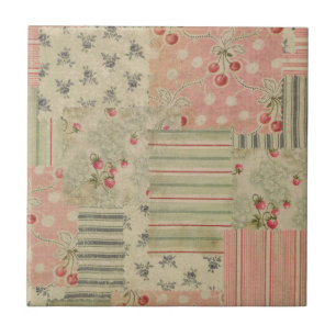 Vintage Shabby Chic Cherry Floral Decoupage  Tile