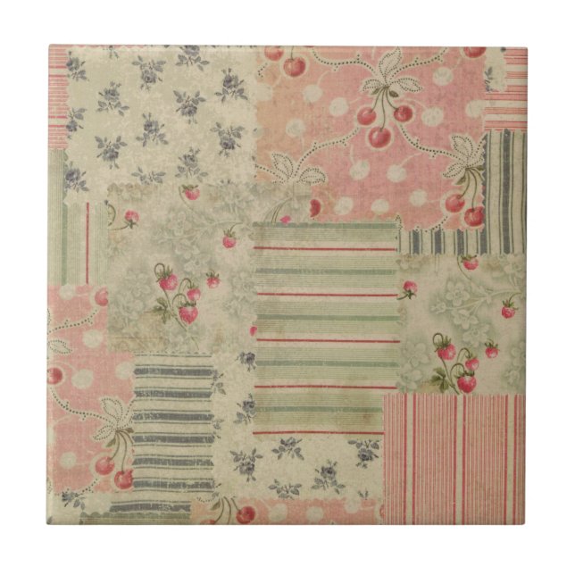 Vintage Shabby Chic Cherry Floral Decoupage  Tile (Front)