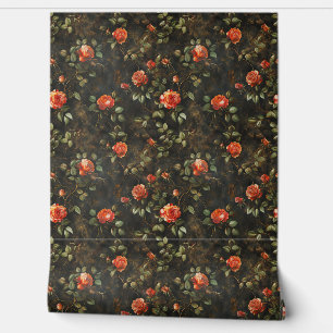 Vintage shabby chic coral orange French roses Wallpaper