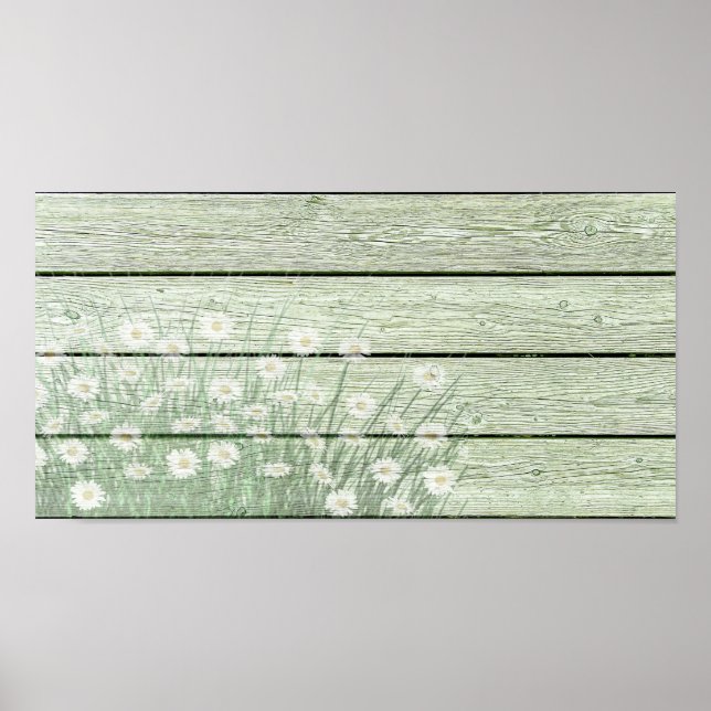 Vintage Shabby Chic Daises On Wood Poster (Front)