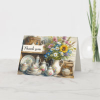 Vintage Shabby Chic Dishes Teapot and Wildflowers 