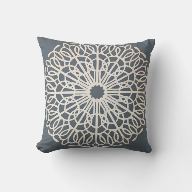 Vintage Shabby Chic Doily Pattern Dark Blue Cushion (Front)