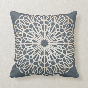 Vintage Shabby Chic Doily Pattern Dark Blue Cushion
