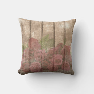 Vintage Shabby Chic Elegant Country Wine Roses Cushion