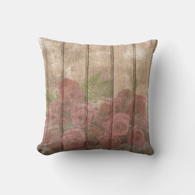 Vintage Shabby Chic Elegant Country Wine Roses Cushion (Front)