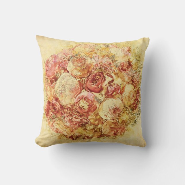 Vintage Shabby Chic Elegant Cream Pink Roses Cushion (Front)