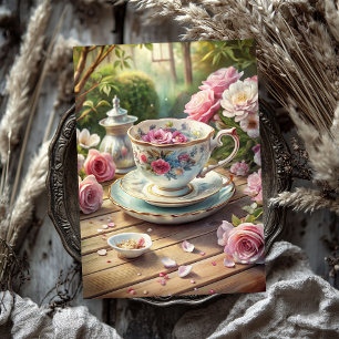 Vintage shabby chic English cup with tea roses Tissue Paper