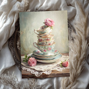Vintage shabby chic English tea cups roses Tissue Paper