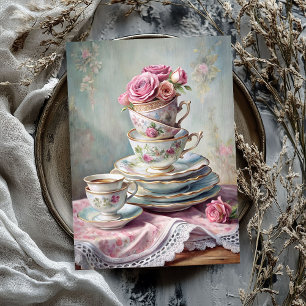 Vintage shabby chic English tea cups roses Tissue Paper