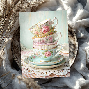 Vintage shabby chic English tea cups roses Tissue Paper