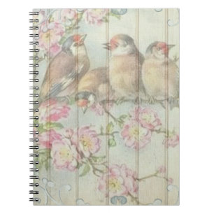 Vintage Shabby Chic Faded Floral Birds Art Design Notebook