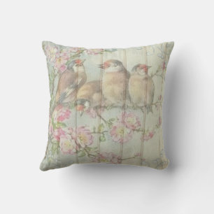 Vintage Shabby Chic Faded Floral Birds Design Roun Cushion