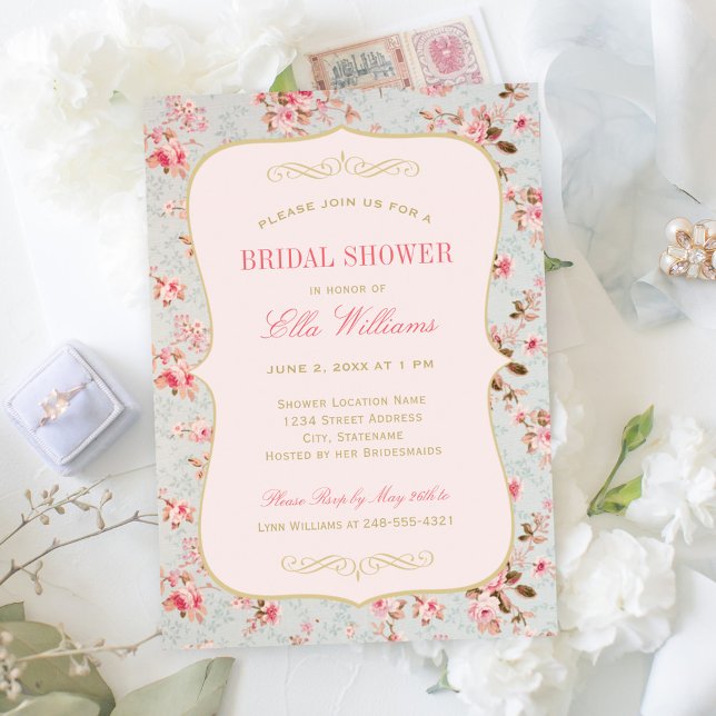 Vintage Shabby Chic Floral Bridal Shower Invitation (Creator Uploaded)