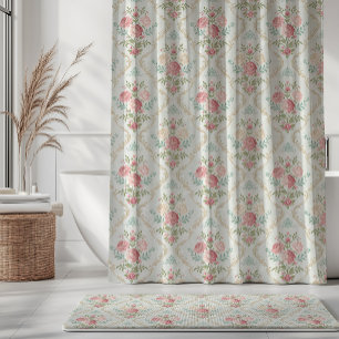 Vintage Shabby Chic Floral Damask Pattern Shower Curtain