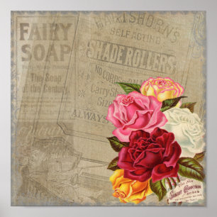 Vintage Shabby Chic Floral Fairy Soap Advert Poster